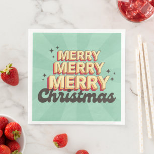 Serviette En Papier Joyeux Noël rétro texte de conception 3d super