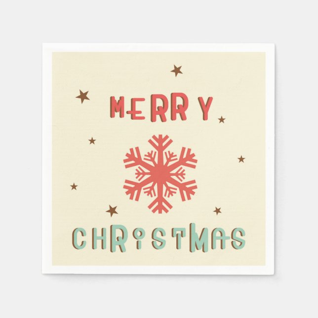 Serviette En Papier Joyeux Noël Retro Vintage Snowflake (Devant)
