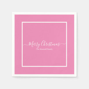 Serviette En Papier Joyeux Noël rose blanc nom de famille