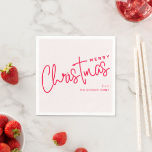 Serviette En Papier Joyeux Noël Rose Élégant