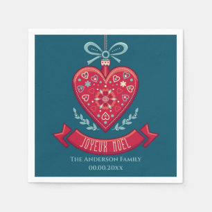 Serviette En Papier Joyeux Noel rouge coeur décoration nom de famille