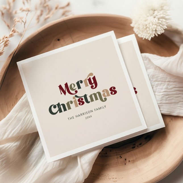 Serviette En Papier Joyeux Noël Rouge et Vert Rétro (Créateur téléchargé)