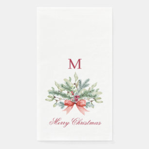 Serviette En Papier Joyeux Noël Rouge Monogramme Vert