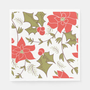 Serviette En Papier Joyeux Noël rouge poinsettia vert eul