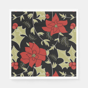 Serviette En Papier Joyeux Noël rouge poinsettia vert eul