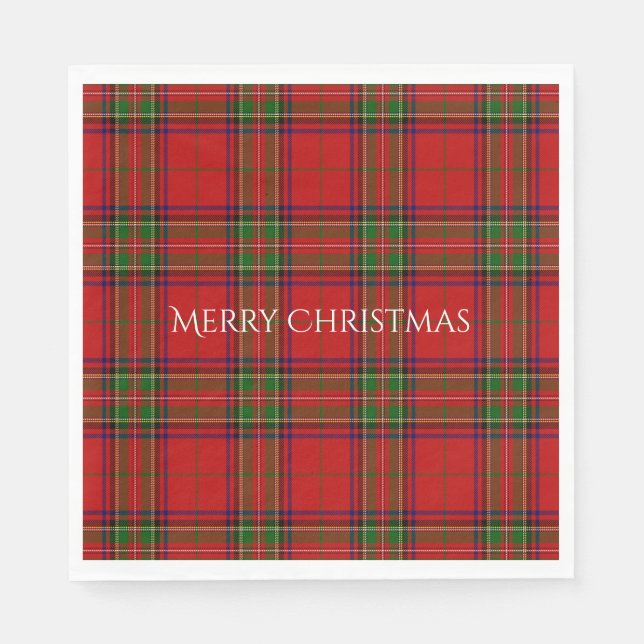 Serviette En Papier Joyeux Noël Rouge Tartan Plaid (Devant)