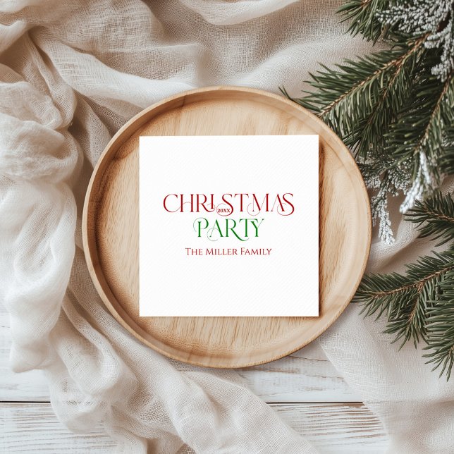 Serviette En Papier Joyeux Noël Rouge Vert Retro Typographie (Créateur téléchargé)