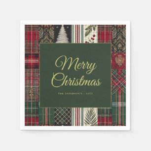 Serviette En Papier Joyeux Noël Rustique Plaid Motif