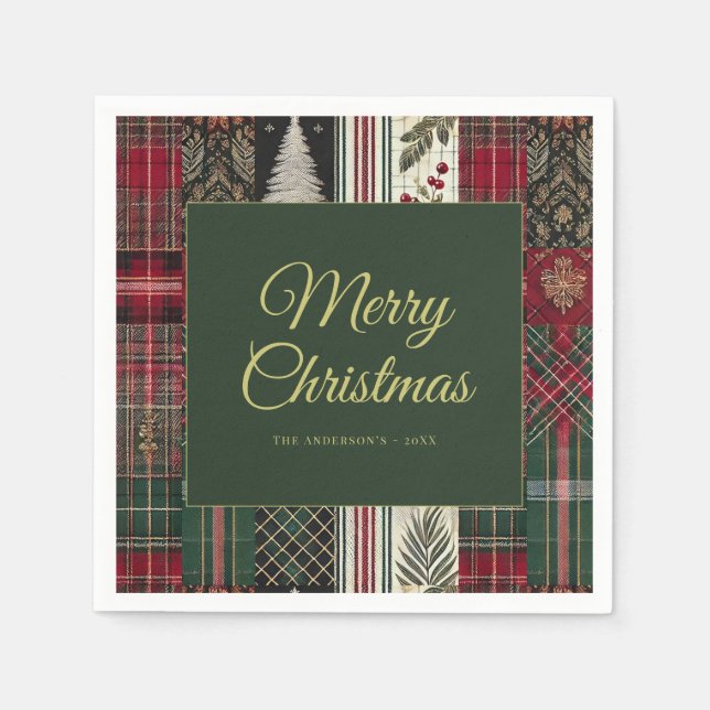 Serviette En Papier Joyeux Noël Rustique Plaid Motif (Devant)
