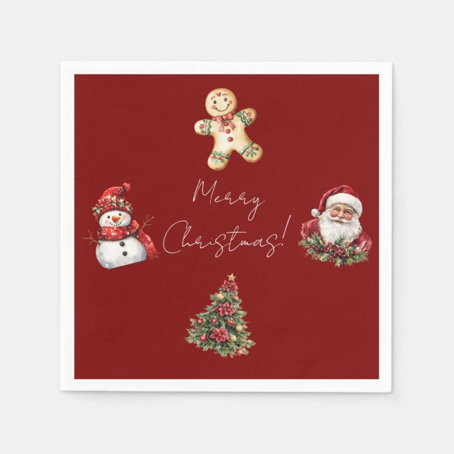 Serviette En Papier Joyeux Noël Santa Arbre de Noël  (Devant)