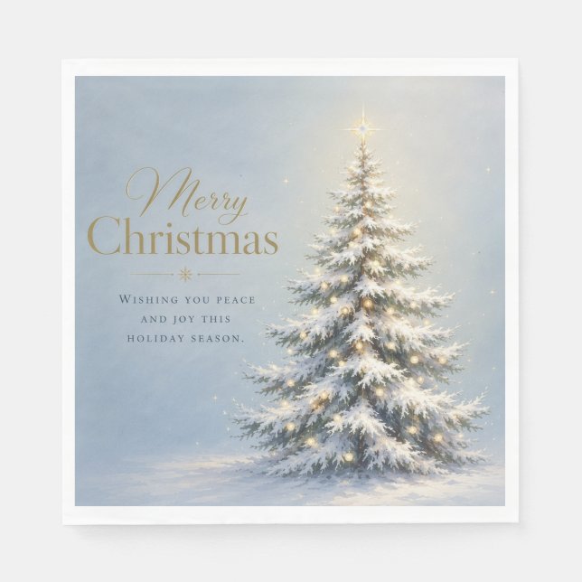 Serviette En Papier Joyeux Noël Sapin enneigé (Devant)