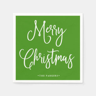 Serviette En Papier Joyeux Noël   Script manuscrit sur vert