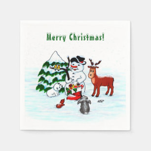 Serviette En Papier Joyeux Noël ! Snowman avec amis