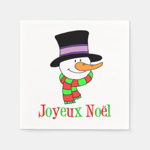Serviette En Papier Joyeux Noel Snowman Français Naples de Noël