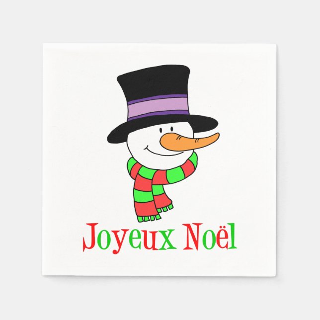 Serviette En Papier Joyeux Noel Snowman Français Naples de Noël (Devant)