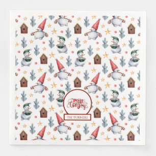 Serviette En Papier Joyeux Noël Snowman Snowflakes Monogramme