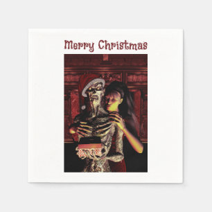 Serviette En Papier Joyeux Noël. Squelette drôle avec femme
