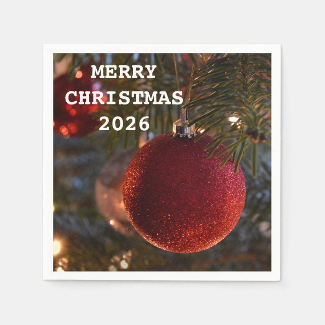 Serviette En Papier Joyeux Noël stylé Vacances heureuses 2026 (Devant)