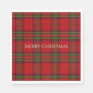 Serviette En Papier Joyeux Noël Tartan à carreaux rouges