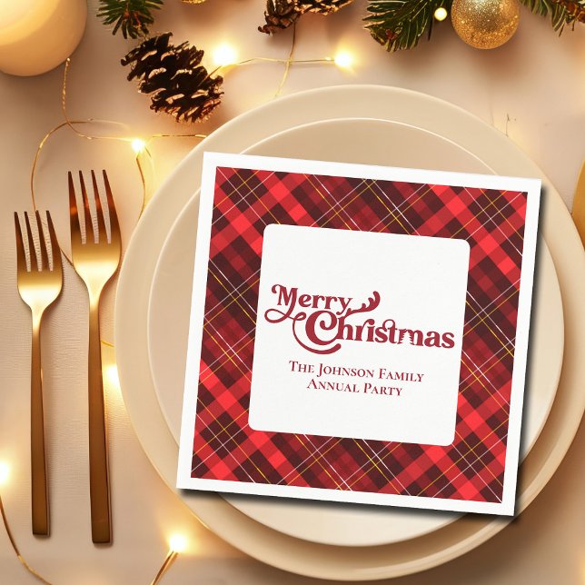 Serviette En Papier Joyeux Noël traditionnel Rouge Plaid Tartan Party (Créateur téléchargé)