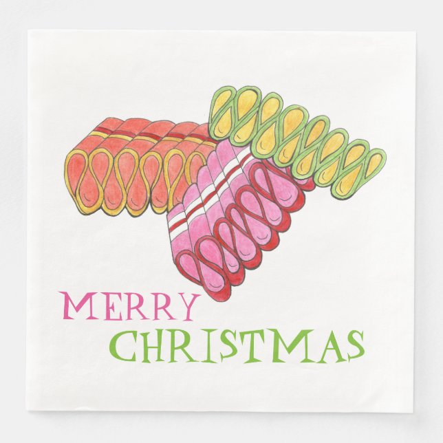 Serviette En Papier Joyeux Noël Vacances Classique Ruban Candy (Devant)