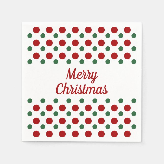 Serviette En Papier Joyeux Noël Vacances Mignon Blanc Rouge Points (Devant)