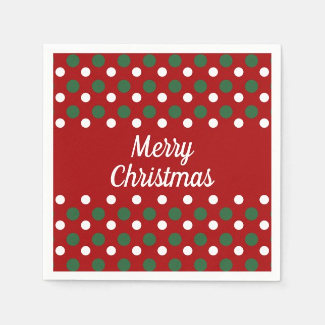 Serviette En Papier Joyeux Noël Vacances Points Rouges  (Devant)