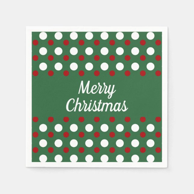 Serviette En Papier Joyeux Noël Vacances Vert Rouge Pois (Devant)