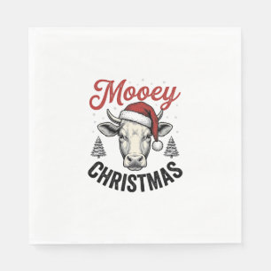 Serviette En Papier Joyeux Noël Vache Chapeau de Père Noël Gravure Vin