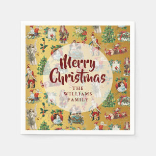 Serviette En Papier Joyeux Noël Vintage Or Nom de Famille