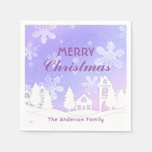 Serviette En Papier Joyeux Noël violet Maison Blanche Snowflakes