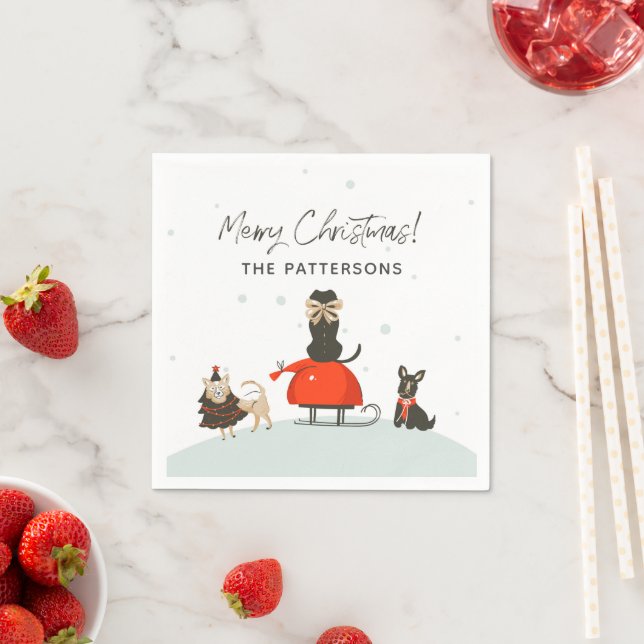 Serviette En Papier Joyeux Noël Whimsical mignon Chiens Personnalisé N (En situation)