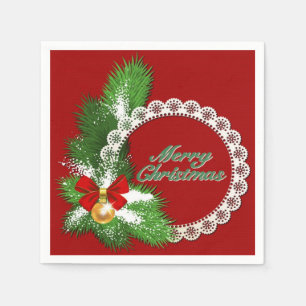 Serviette En Papier Joyeux Noël Wreath Red Napkins
