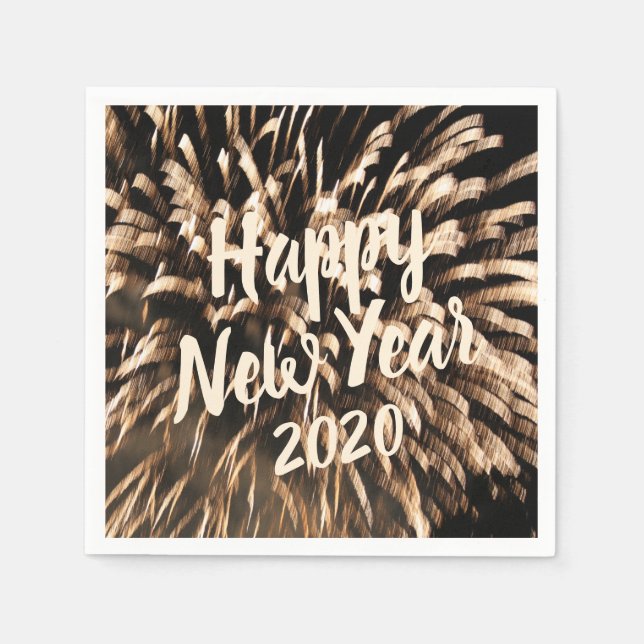 Serviette En Papier Joyeux Nouvel An Feu d'Or Fête Photo (Devant)