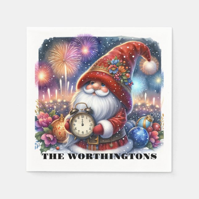 Serviette En Papier Joyeux Nouvel An Gnome Napkins (Devant)