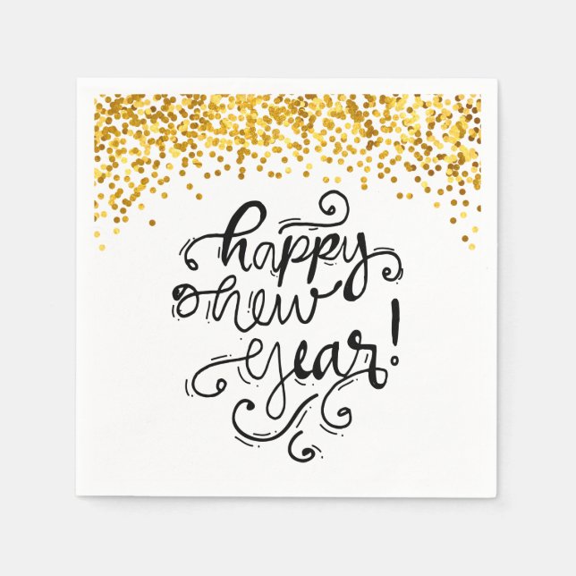 Serviette En Papier Joyeux Nouvel An Gold Confetti Holiday Napkin (Devant)