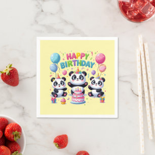 Serviette En Papier Joyeux Pandas d'anniversaire