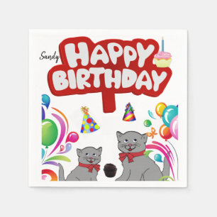 Serviette En Papier Joyeux Papier d'Anniversaire serviettes, Chats