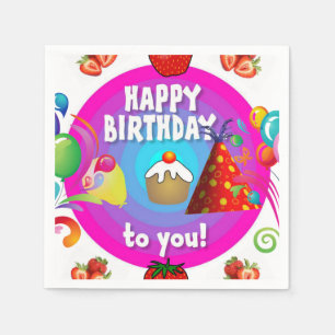 Serviette En Papier Joyeux Papier d'anniversaire serviettes, fraise