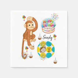 Serviette En Papier Joyeux Papier d'anniversaire, serviettes, singe, d