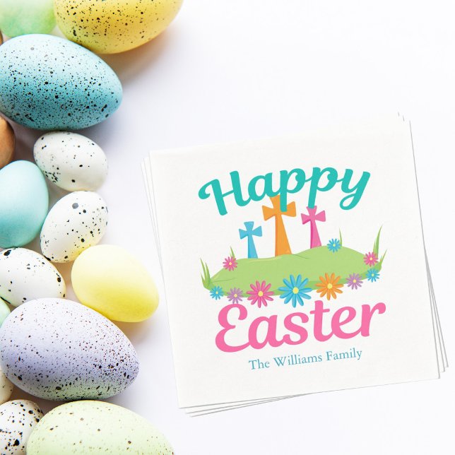 Serviette En Papier Joyeux Pâques Belle Floral Crosses Custom Party (Créateur téléchargé)