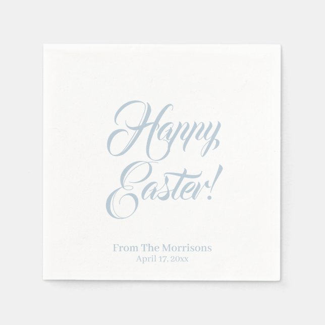 Serviette En Papier Joyeux Pâques bleu poussiéreux script personnalisé (Devant)