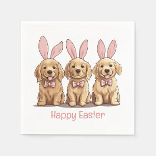 Serviette En Papier Joyeux Pâques Golden Retriever Chiens Bunny Ears
