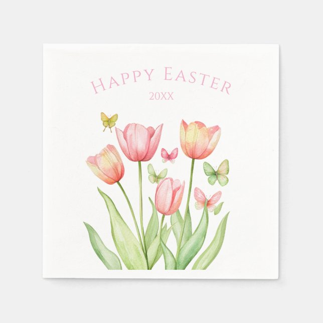 Serviette En Papier Joyeux Pâques Tulipe  (Devant)