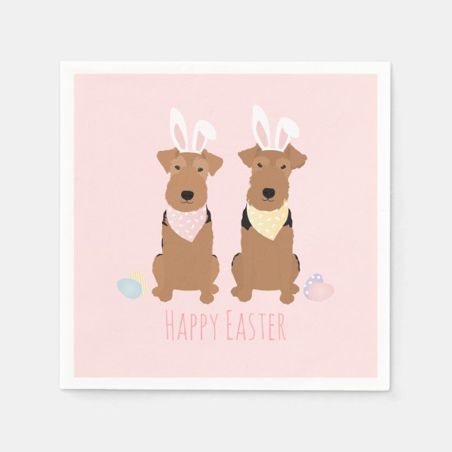 Serviette En Papier Joyeux Pâques Welsh Terriers Chiens Lapin Oreilles (Devant)