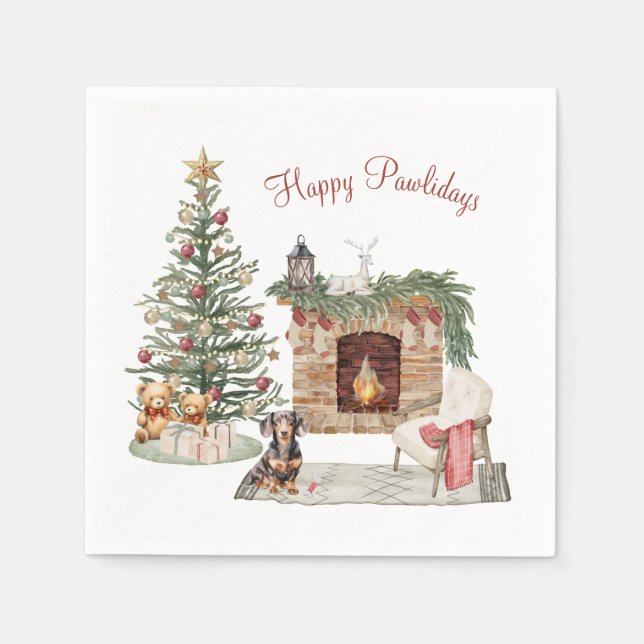 Serviette En Papier Joyeux Pawlidays Chien Design - Dachshund (Devant)