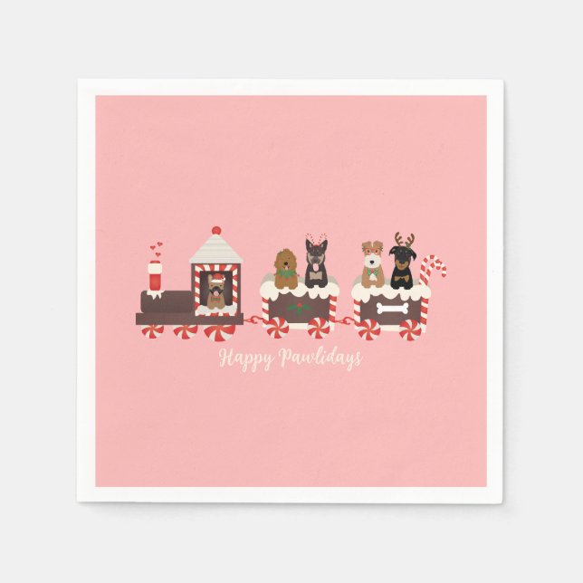 Serviette En Papier Joyeux Pawlidays Chien Noël Train de vacances (Devant)