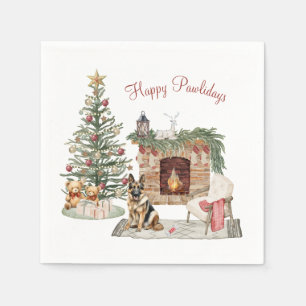 Serviette En Papier Joyeux Pawlidays Design de Chien - Berger Allemand