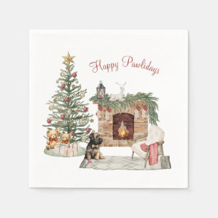 Serviette En Papier Joyeux Pawlidays Design de Chien- Briard