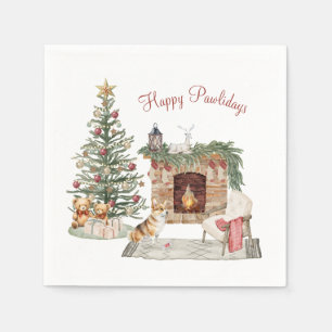 Serviette En Papier Joyeux Pawlidays Design de Chien - Corgi